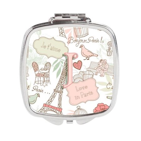 Carolines Treasures Carolines Treasures CJ2002-JSCM Letter J Love in Paris Pink Compact Mirror CJ2002-JSCM